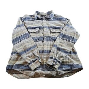 Billabong Flannel Shirt Shacket Women's Large Striped Blues Cotton Soft Pockets